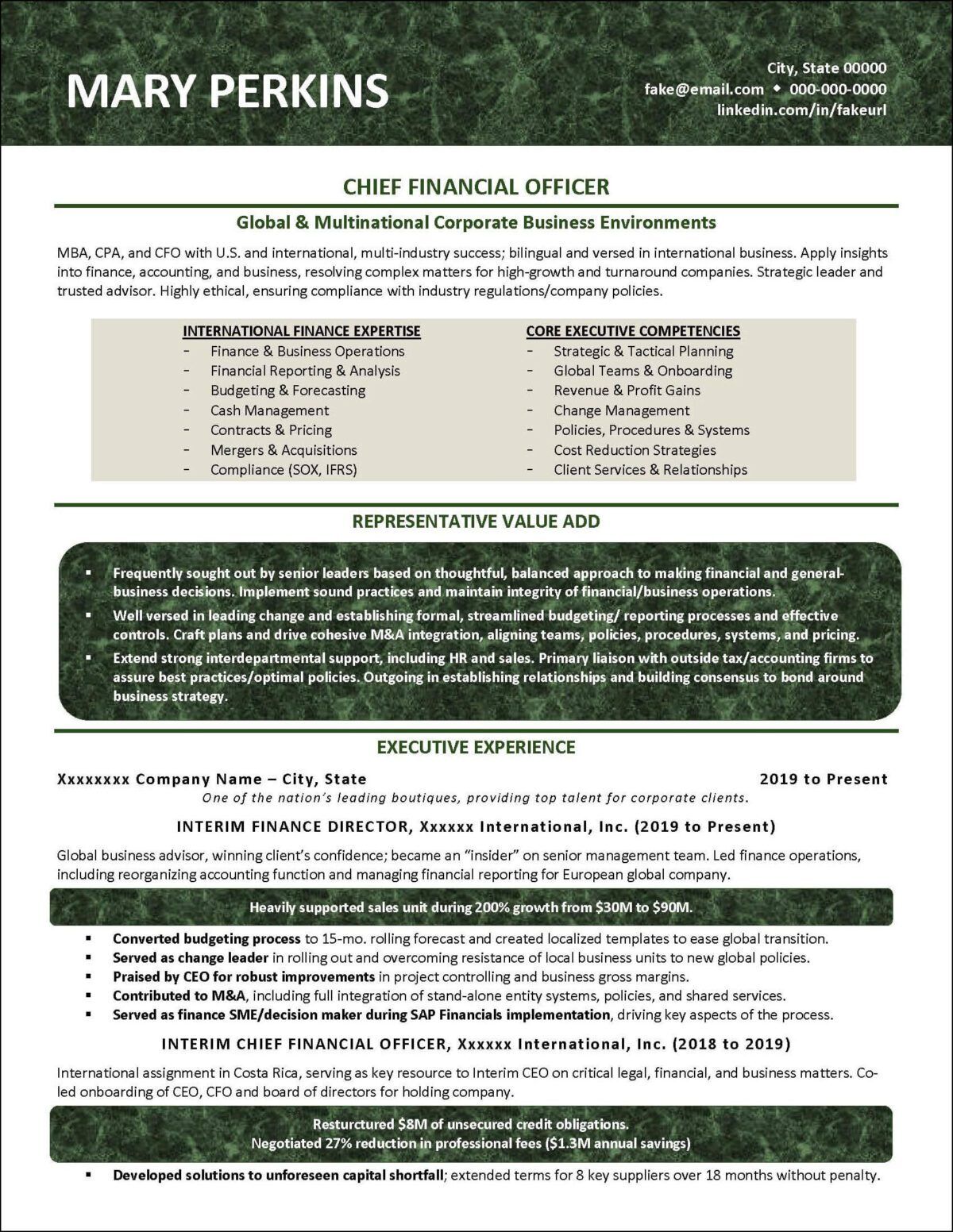 Financial Executive Resume Samples