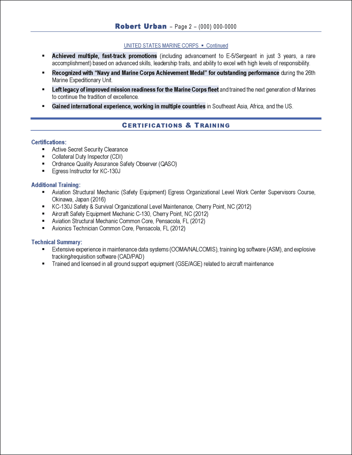 Example Blue Collar Resumes - Distinctive Career Services