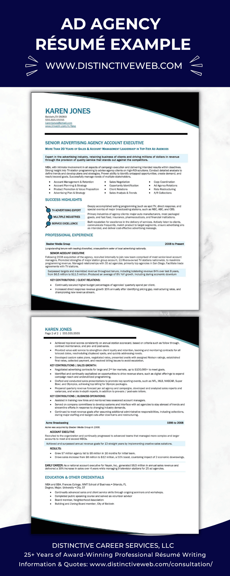 Advertising Agency Resume Example - Distinctive Career Services