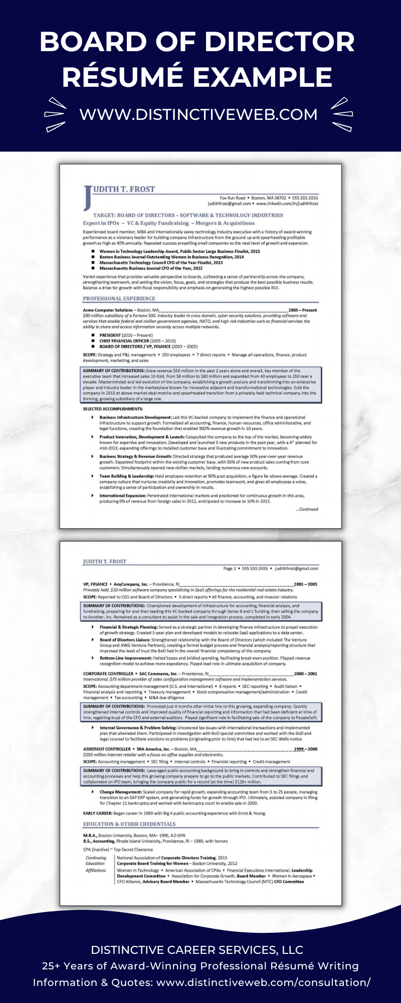 3 Board Of Director Resume Examples - Distinctive Career Services