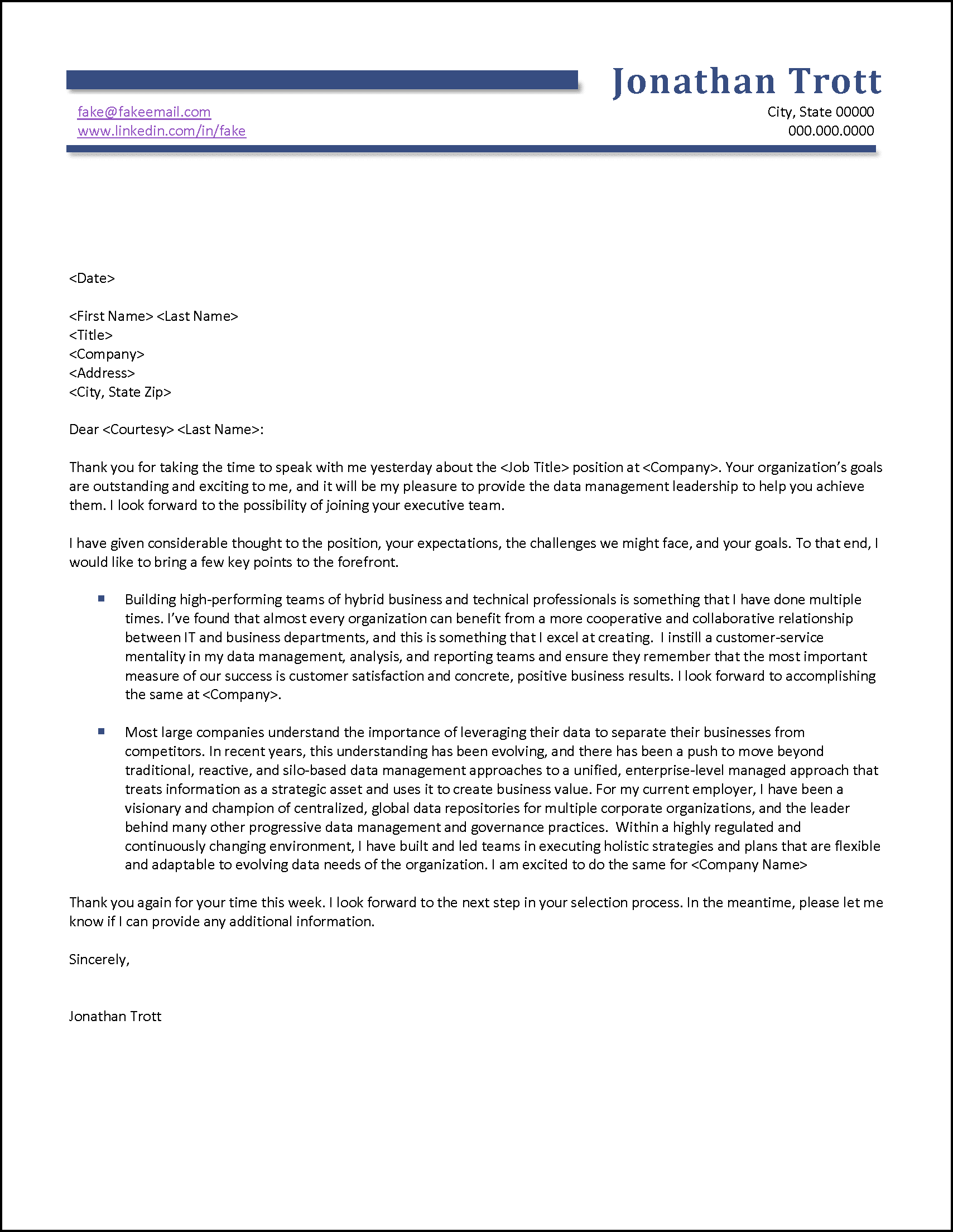 Example Job Interview Thank You Letter 